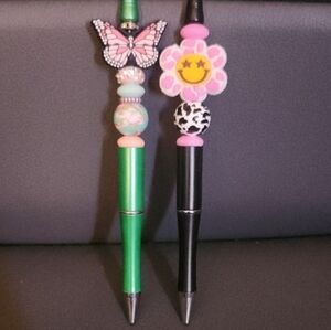 Butterfly and Smiley Flower Beaded Pens